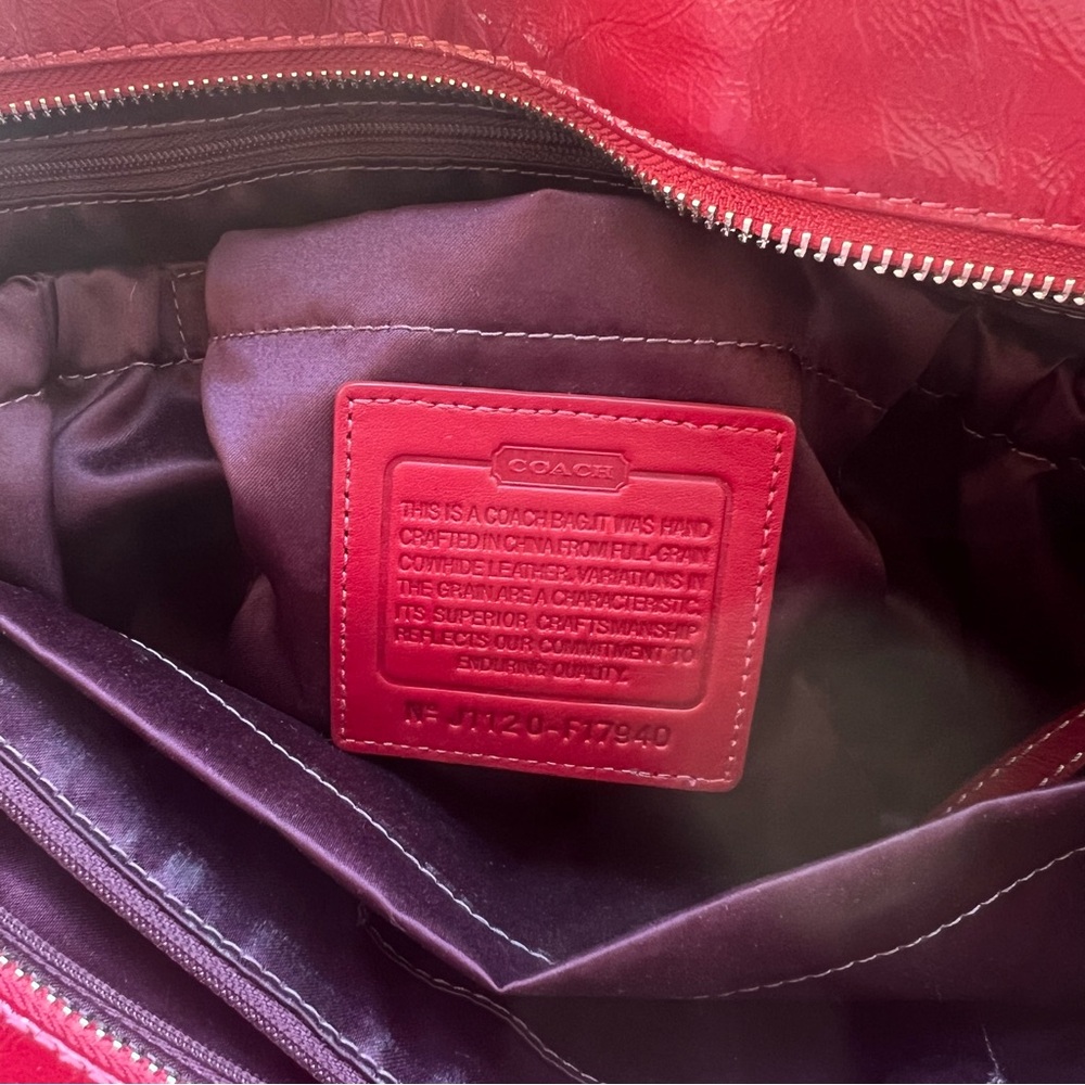 COACH Signature Embossed Patent Red Leather Laptop Diaper Tote Bag XL - Picture 10 of 14